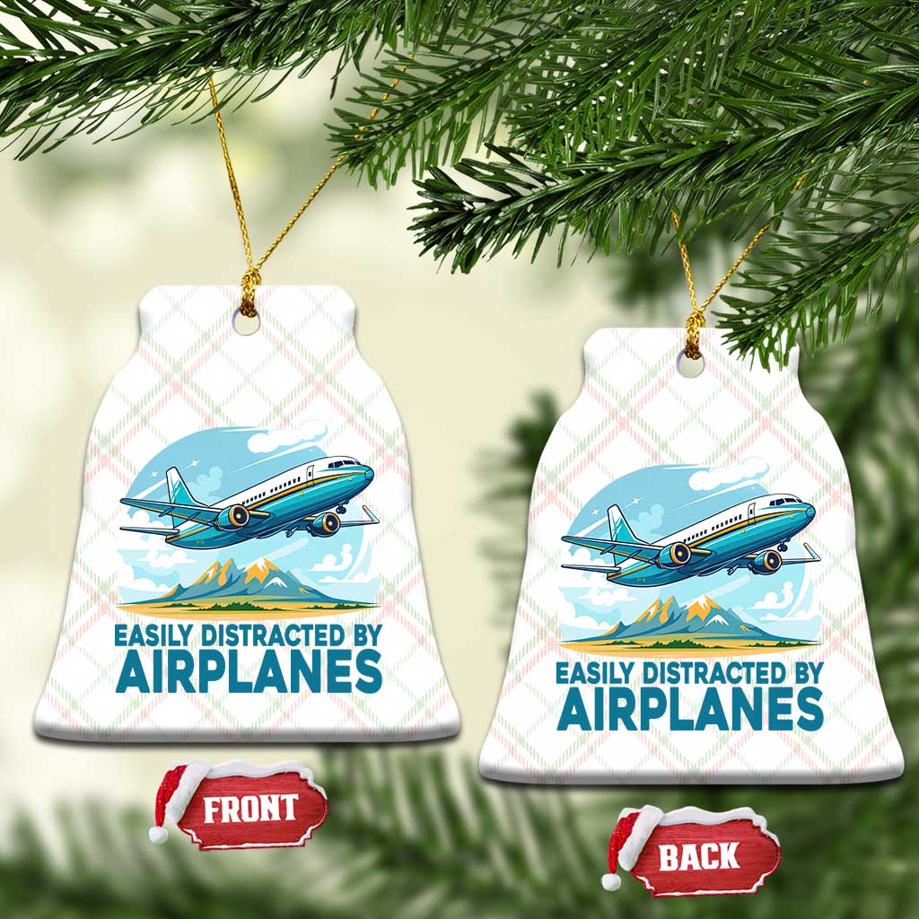 Funny Pilot Aviation Ceramic Ornament Easily Distracted By Airplanes Lover - Wonder Print Shop