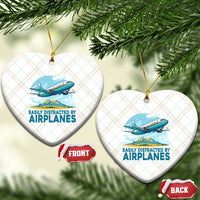 Funny Pilot Aviation Ceramic Ornament Easily Distracted By Airplanes Lover - Wonder Print Shop
