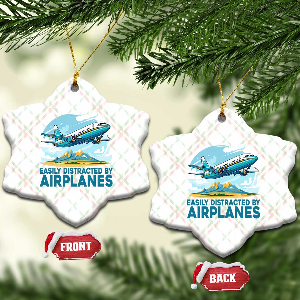 Funny Pilot Aviation Ceramic Ornament Easily Distracted By Airplanes Lover - Wonder Print Shop