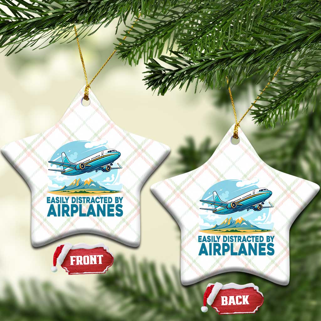 Funny Pilot Aviation Ceramic Ornament Easily Distracted By Airplanes Lover - Wonder Print Shop