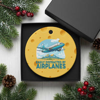 Funny Pilot Aviation Ceramic Ornament Easily Distracted By Airplanes Lover - Wonder Print Shop