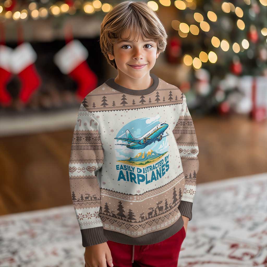 Funny Pilot Aviation Ugly Christmas Sweater Easily Distracted By Airplanes Lover - Wonder Print Shop