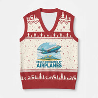 Funny Pilot Aviation V-Neck Knit Sweater Vest Easily Distracted By Airplanes Lover - Wonder Print Shop