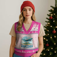 Funny Pilot Aviation V-Neck Knit Sweater Vest Easily Distracted By Airplanes Lover - Wonder Print Shop