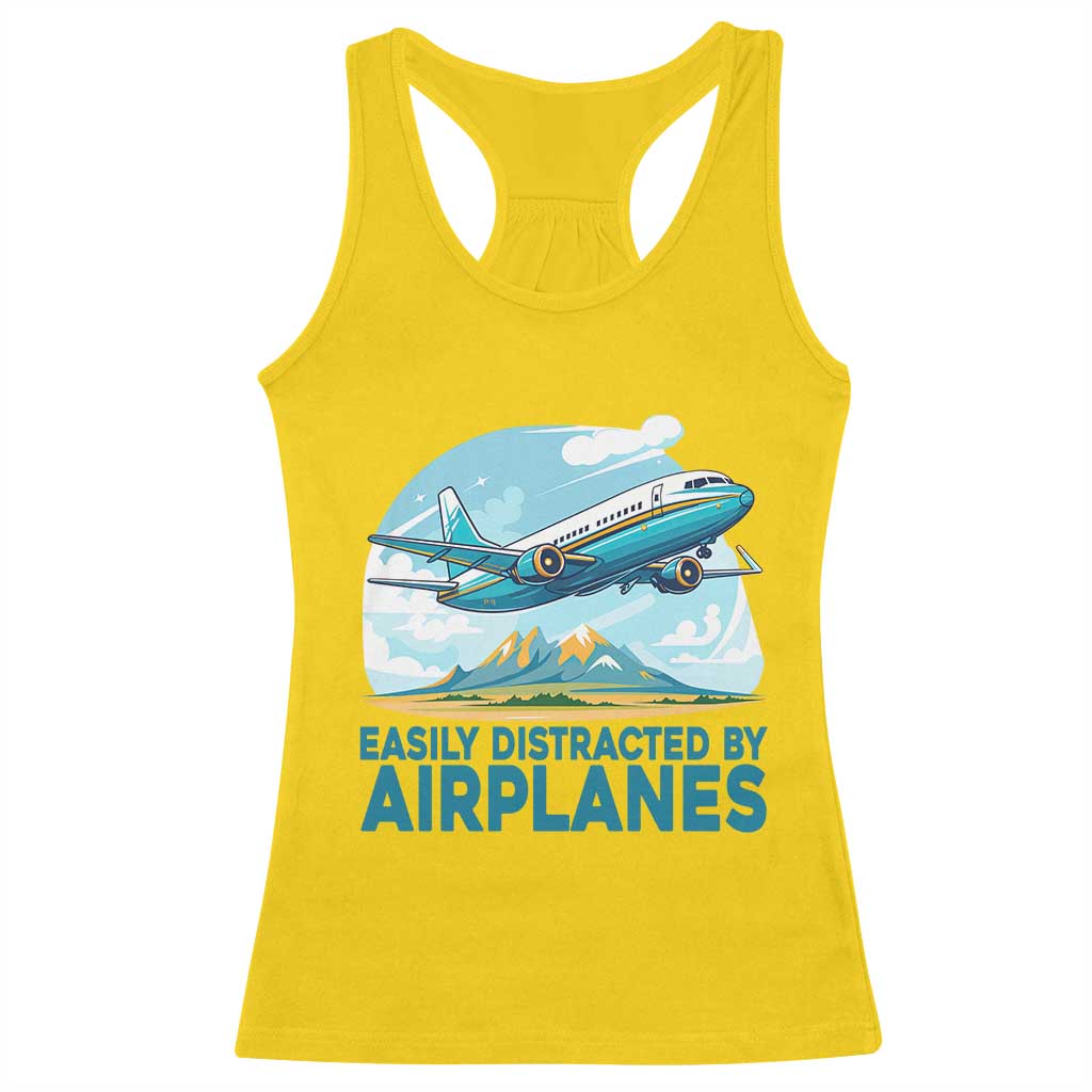 Funny Pilot Aviation Racerback Tank Top Easily Distracted By Airplanes Lover - Wonder Print Shop