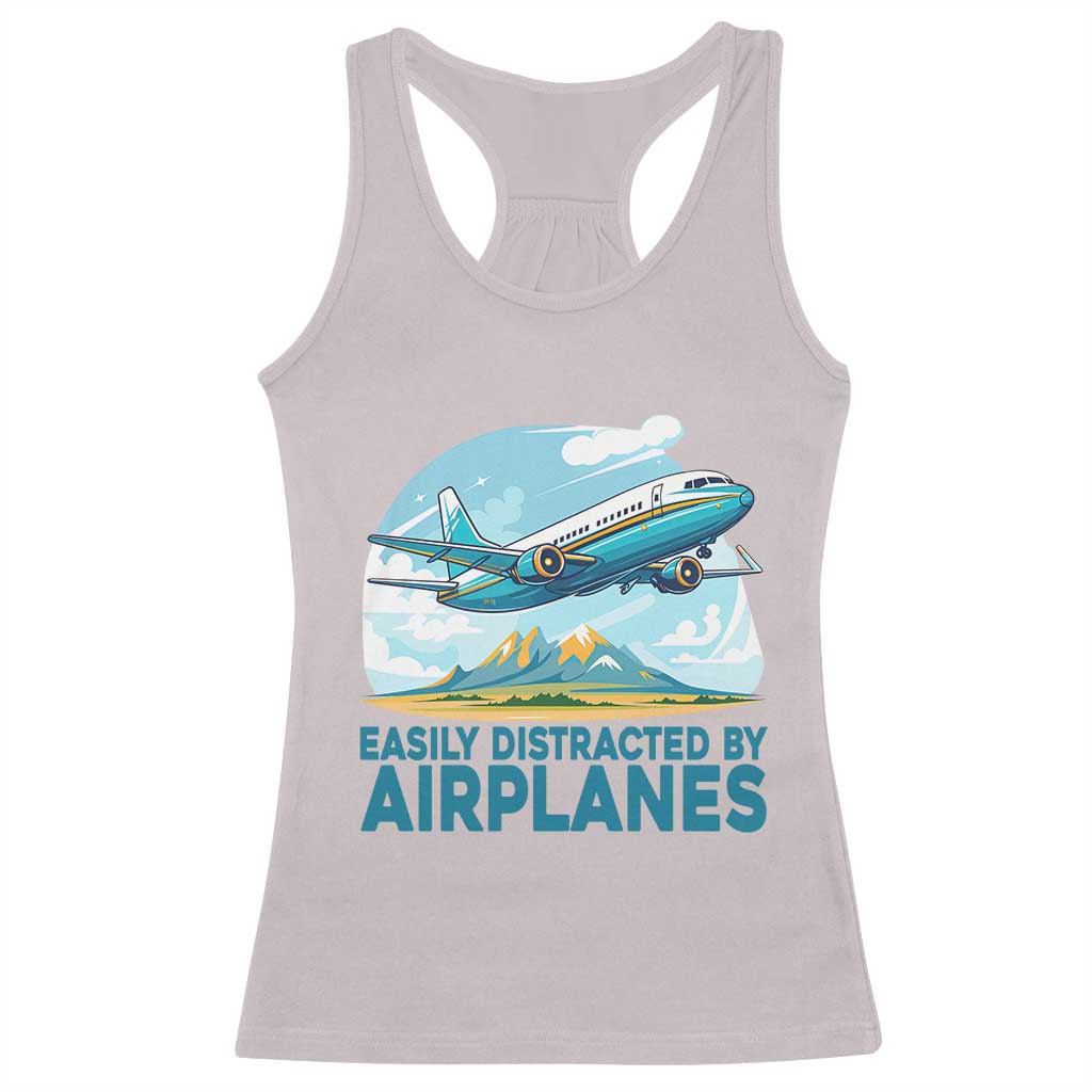 Funny Pilot Aviation Racerback Tank Top Easily Distracted By Airplanes Lover - Wonder Print Shop