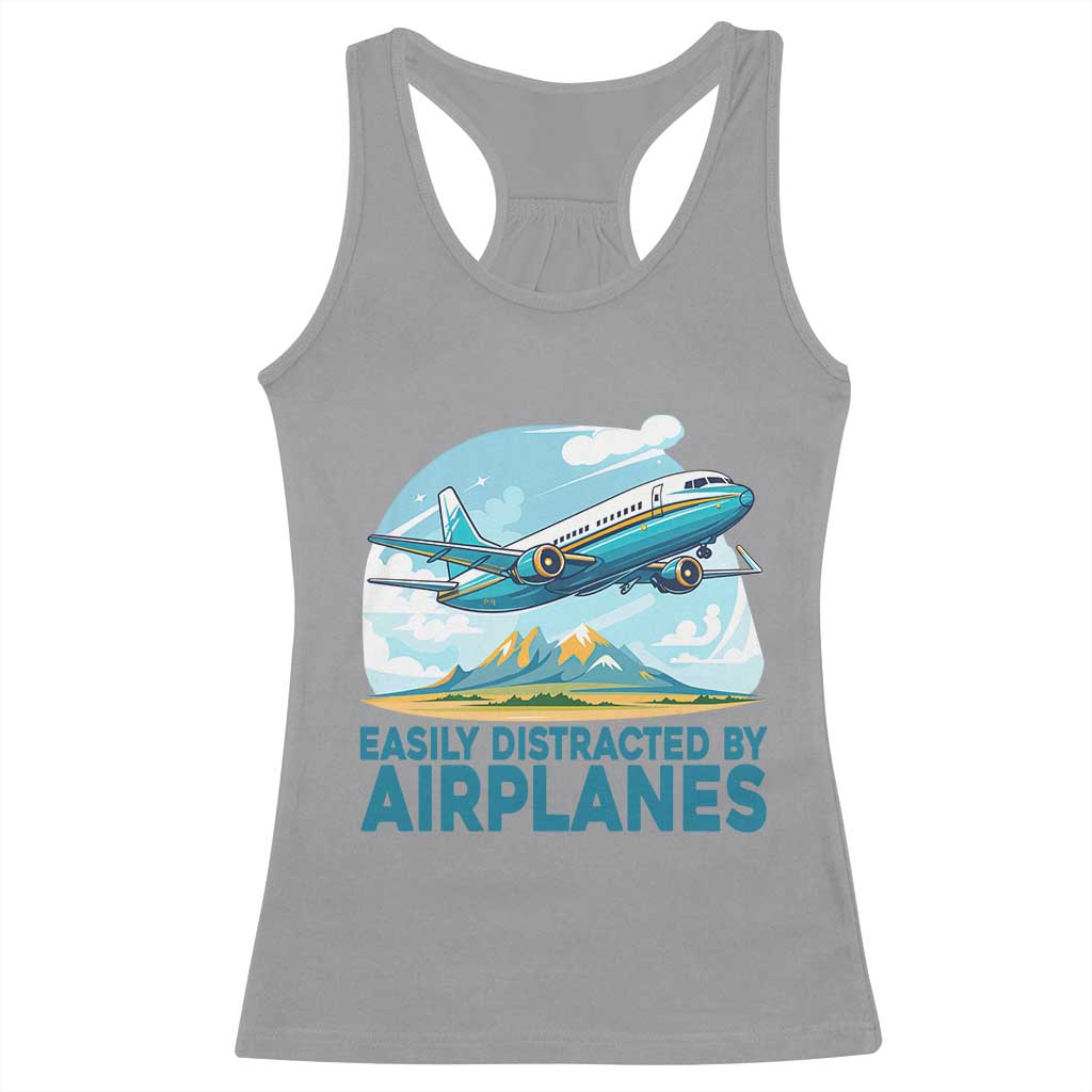 Funny Pilot Aviation Racerback Tank Top Easily Distracted By Airplanes Lover - Wonder Print Shop