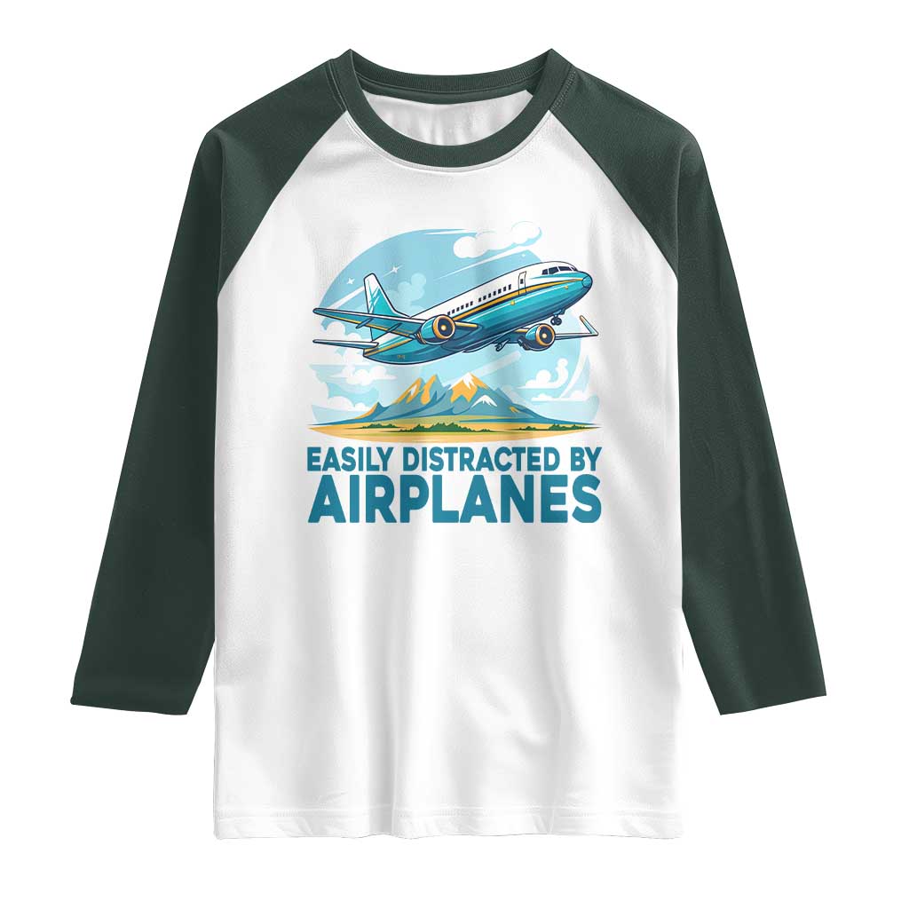 Funny Pilot Aviation Raglan Shirt Easily Distracted By Airplanes Lover - Wonder Print Shop