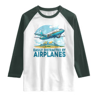 Funny Pilot Aviation Raglan Shirt Easily Distracted By Airplanes Lover - Wonder Print Shop
