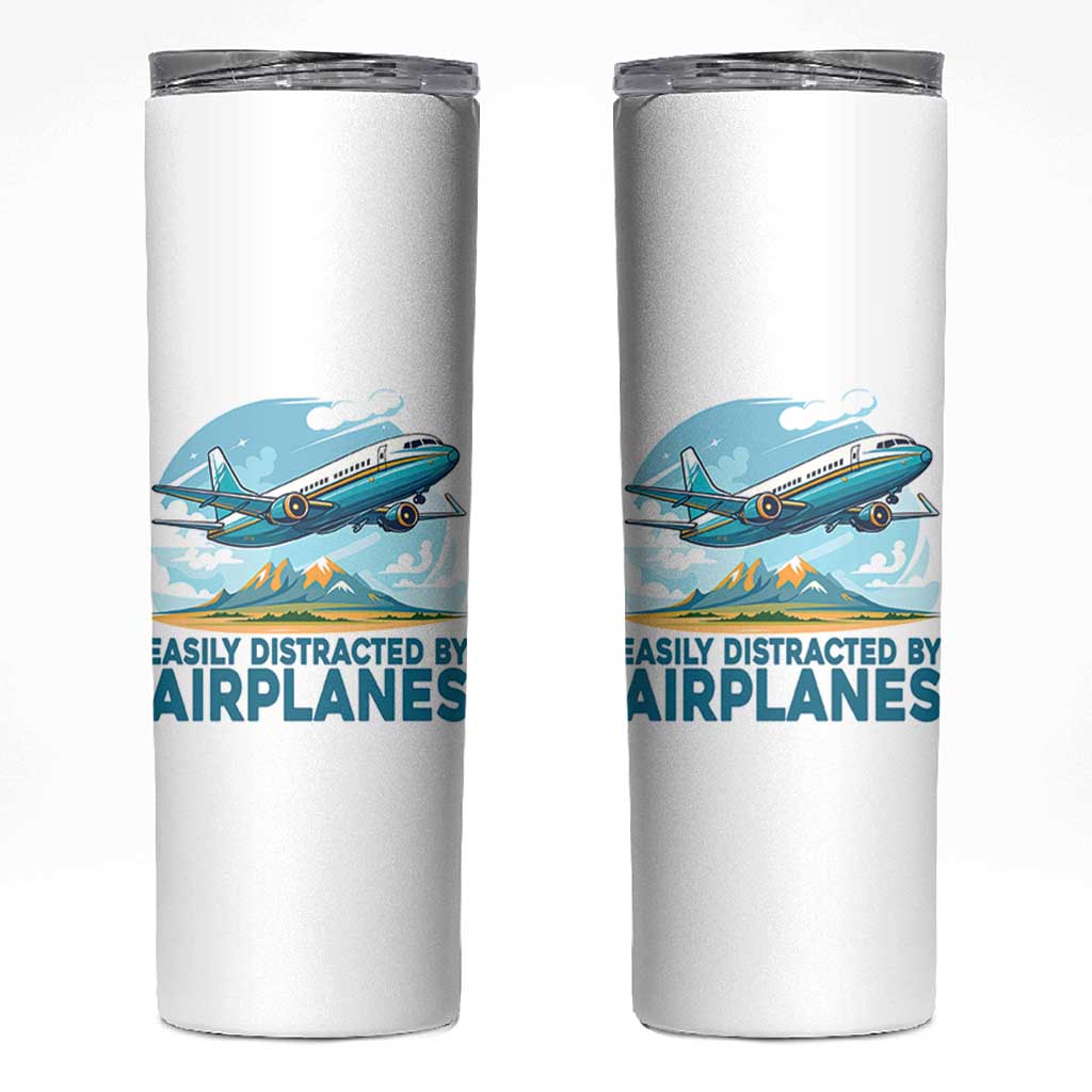 Funny Pilot Aviation Skinny Tumbler Easily Distracted By Airplanes Lover - Wonder Print Shop