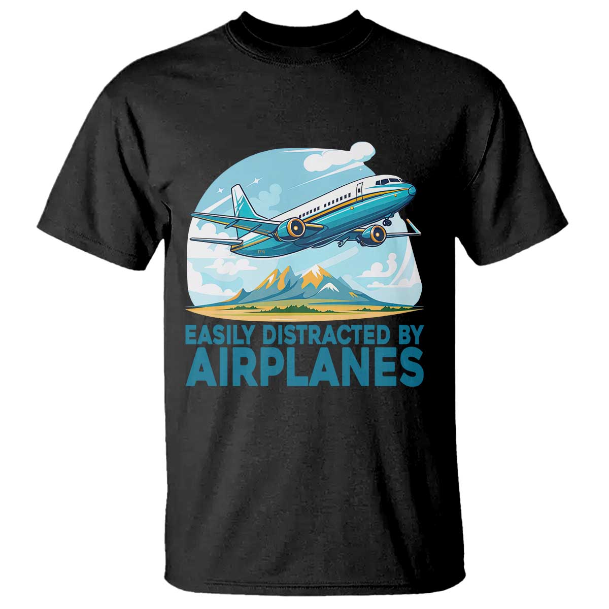 Funny Pilot Aviation T Shirt Easily Distracted By Airplanes Lover - Wonder Print Shop