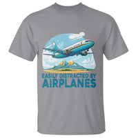 Funny Pilot Aviation T Shirt Easily Distracted By Airplanes Lover - Wonder Print Shop