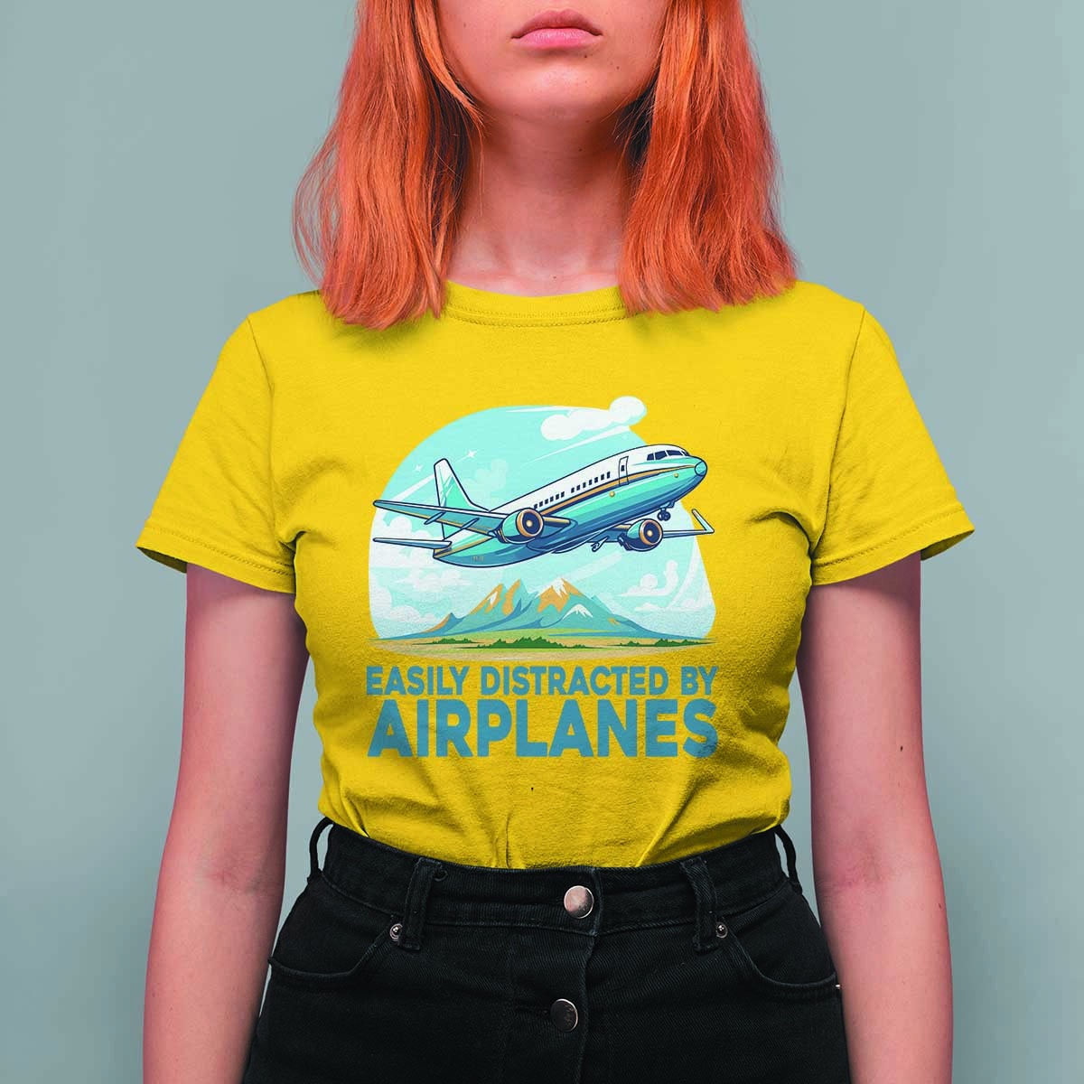 Funny Pilot Aviation T Shirt For Women Easily Distracted By Airplanes Lover - Wonder Print Shop