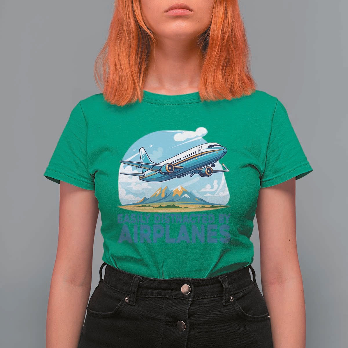 Funny Pilot Aviation T Shirt For Women Easily Distracted By Airplanes Lover - Wonder Print Shop