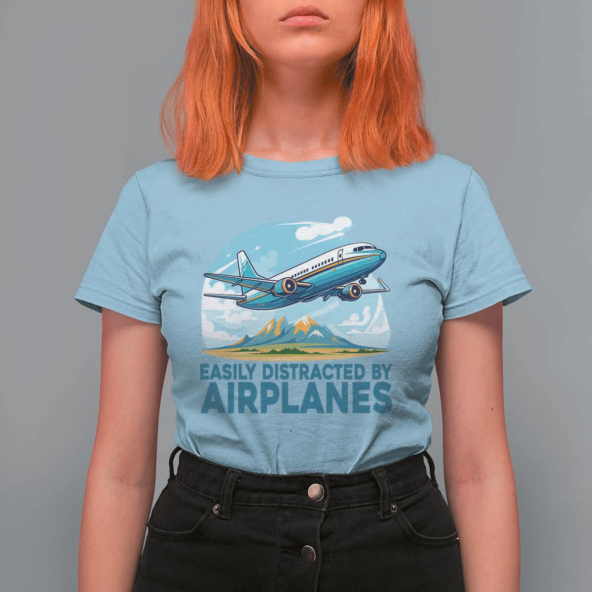 Funny Pilot Aviation T Shirt For Women Easily Distracted By Airplanes Lover - Wonder Print Shop