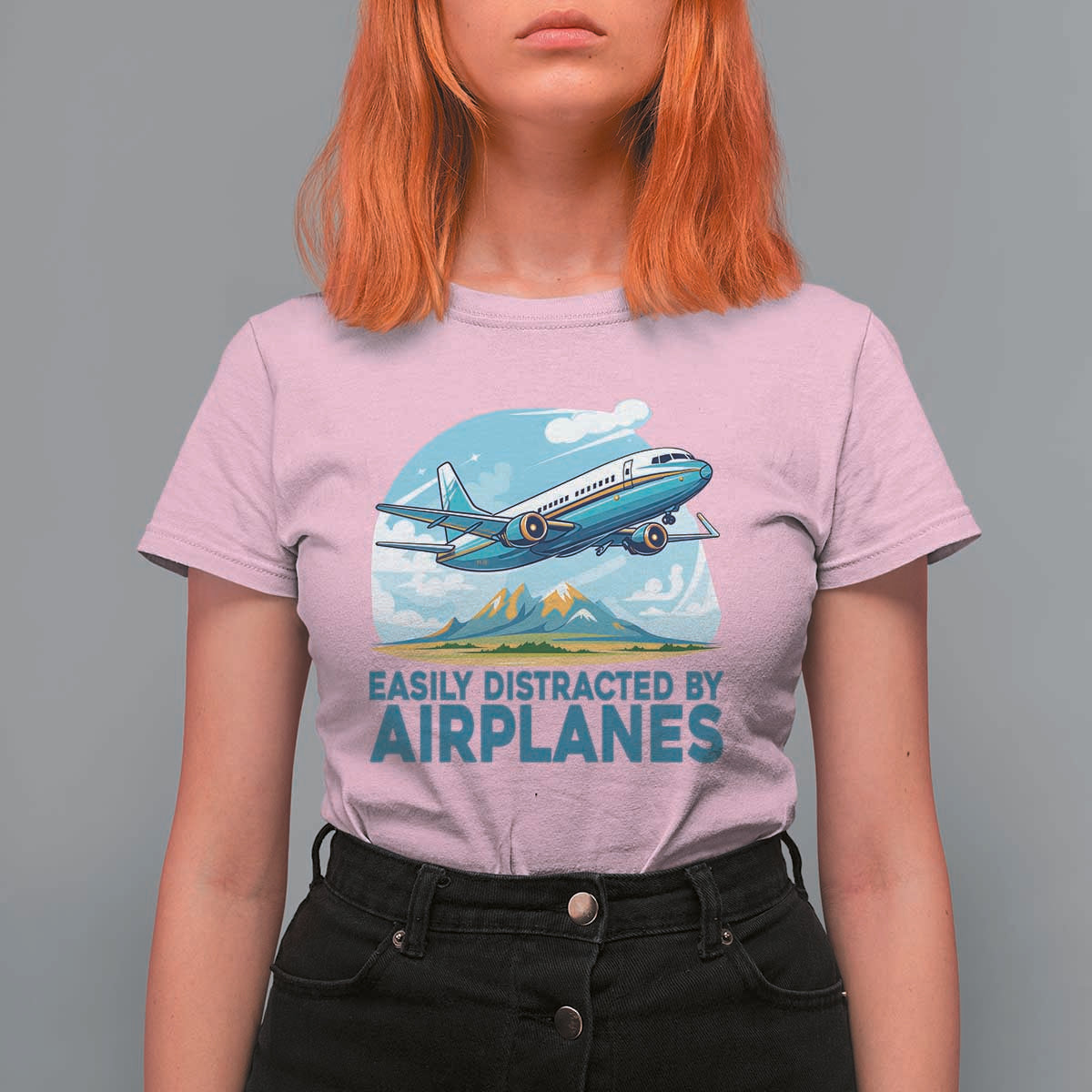 Funny Pilot Aviation T Shirt For Women Easily Distracted By Airplanes Lover - Wonder Print Shop