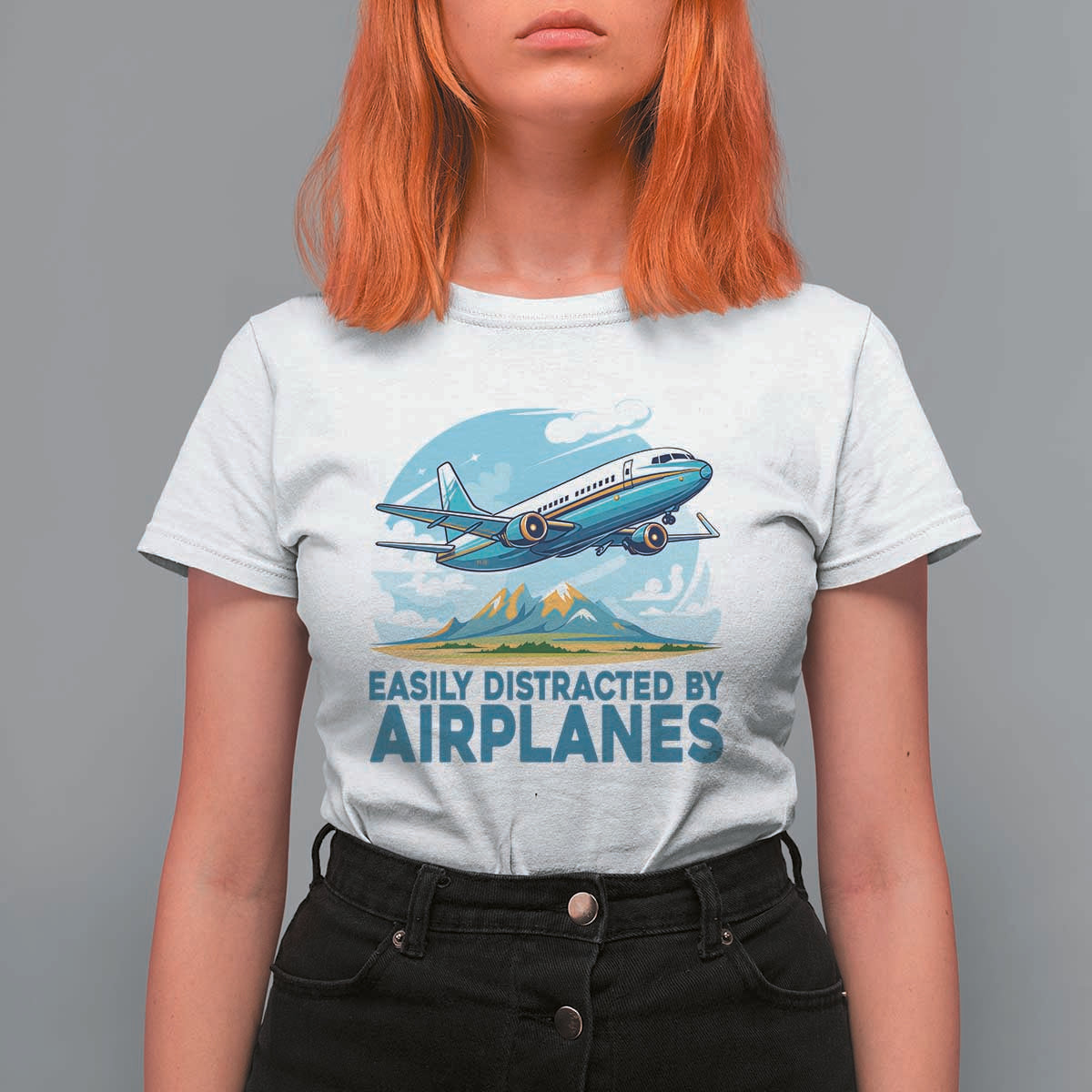 Funny Pilot Aviation T Shirt For Women Easily Distracted By Airplanes Lover - Wonder Print Shop