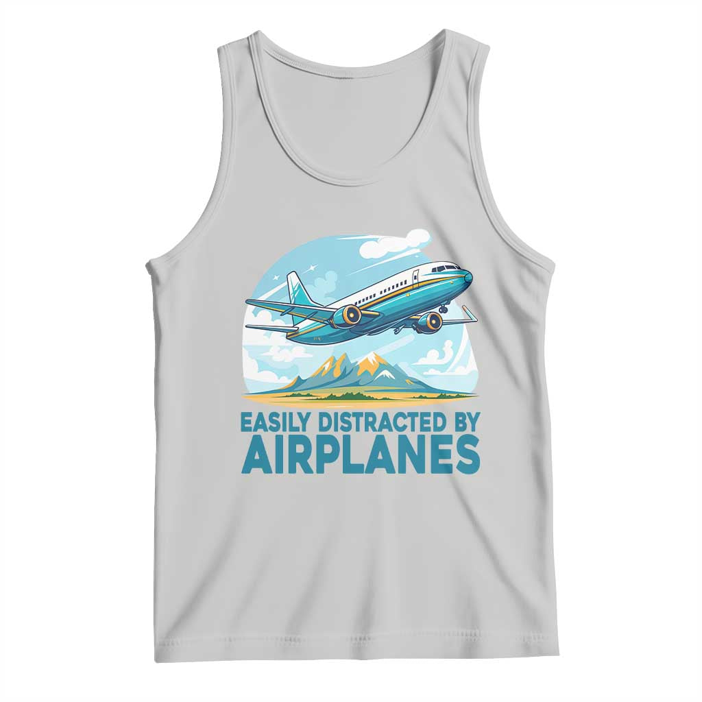Funny Pilot Aviation Tank Top Easily Distracted By Airplanes Lover - Wonder Print Shop