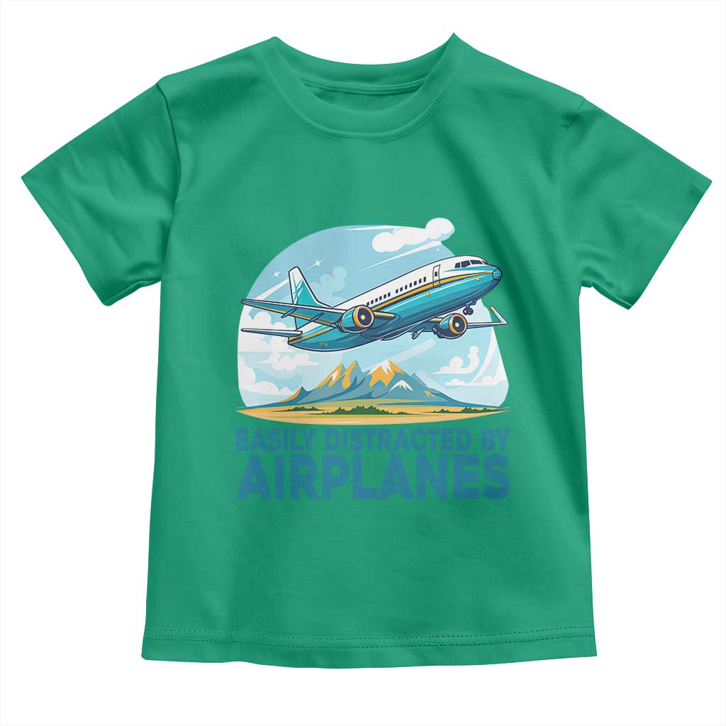 Funny Pilot Aviation Toddler T Shirt Easily Distracted By Airplanes Lover - Wonder Print Shop