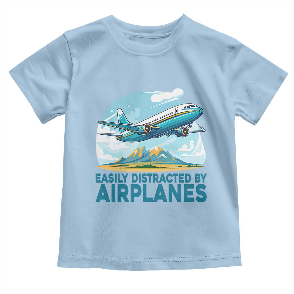 Funny Pilot Aviation Toddler T Shirt Easily Distracted By Airplanes Lover - Wonder Print Shop