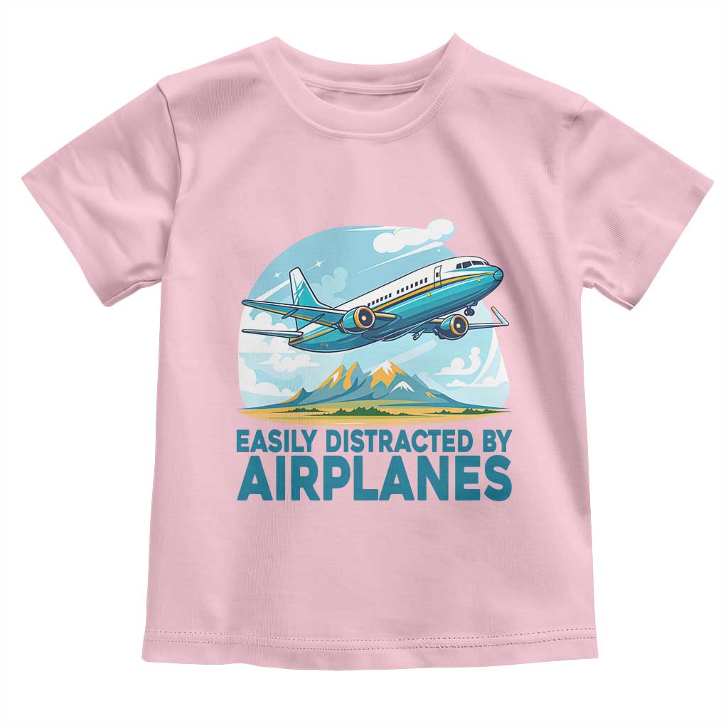 Funny Pilot Aviation Toddler T Shirt Easily Distracted By Airplanes Lover - Wonder Print Shop