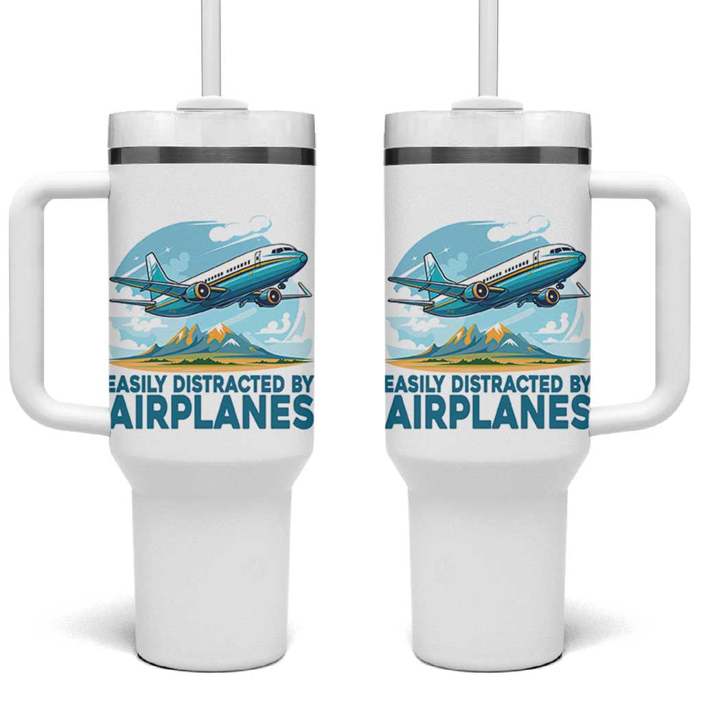 Funny Pilot Aviation Tumbler With Handle Easily Distracted By Airplanes Lover - Wonder Print Shop