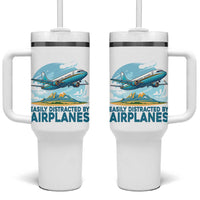 Funny Pilot Aviation Tumbler With Handle Easily Distracted By Airplanes Lover - Wonder Print Shop
