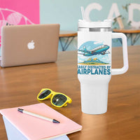 Funny Pilot Aviation Tumbler With Handle Easily Distracted By Airplanes Lover - Wonder Print Shop
