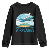 Funny Pilot Aviation Youth Sweatshirt Easily Distracted By Airplanes Lover - Wonder Print Shop