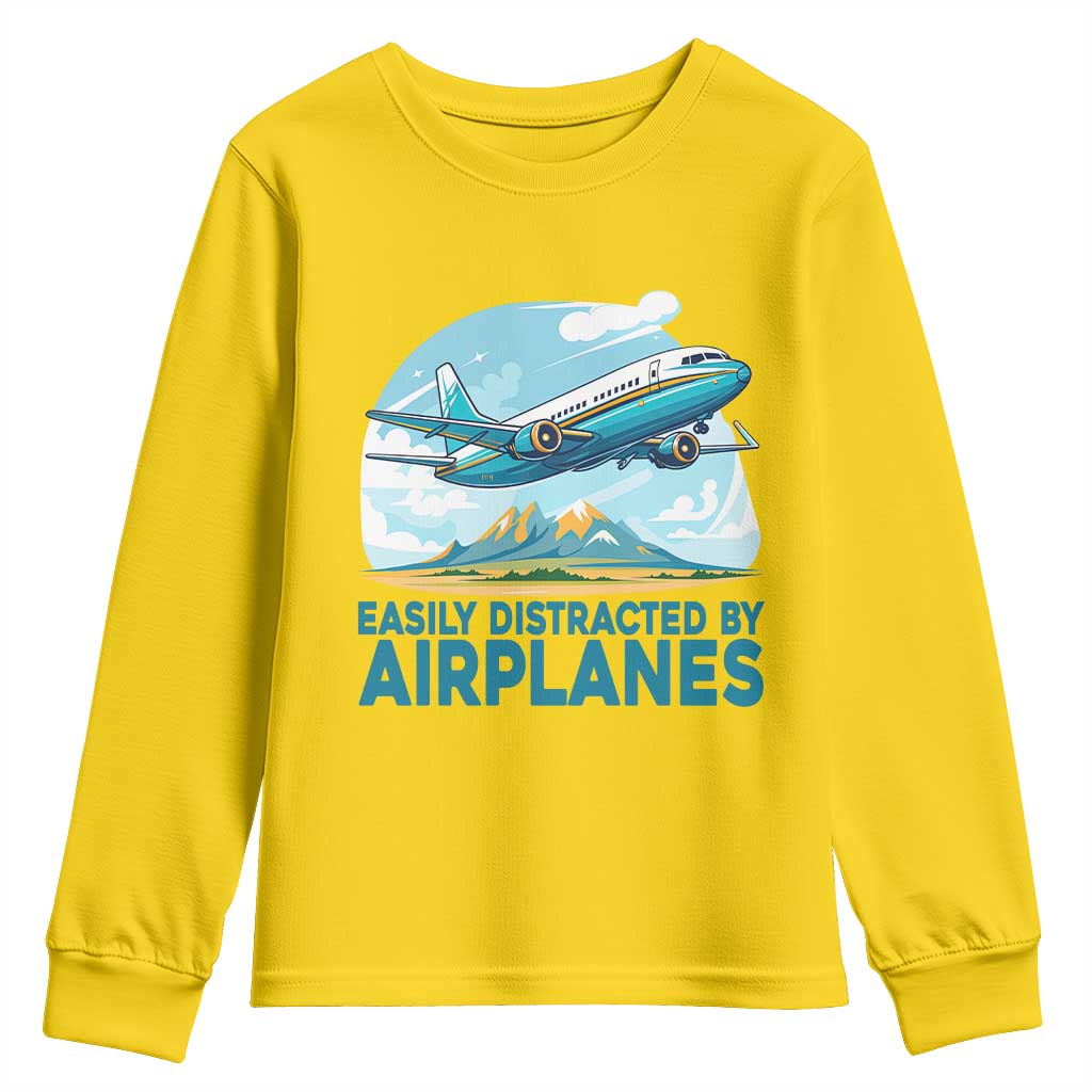 Funny Pilot Aviation Youth Sweatshirt Easily Distracted By Airplanes Lover - Wonder Print Shop