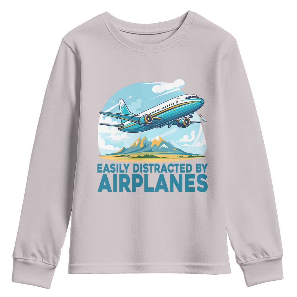 Funny Pilot Aviation Youth Sweatshirt Easily Distracted By Airplanes Lover - Wonder Print Shop