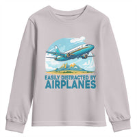 Funny Pilot Aviation Youth Sweatshirt Easily Distracted By Airplanes Lover - Wonder Print Shop