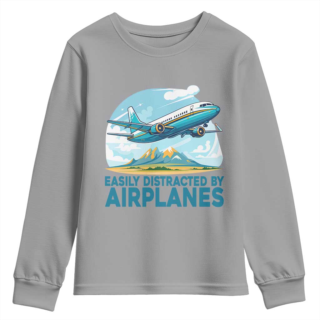 Funny Pilot Aviation Youth Sweatshirt Easily Distracted By Airplanes Lover - Wonder Print Shop