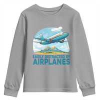 Funny Pilot Aviation Youth Sweatshirt Easily Distracted By Airplanes Lover - Wonder Print Shop