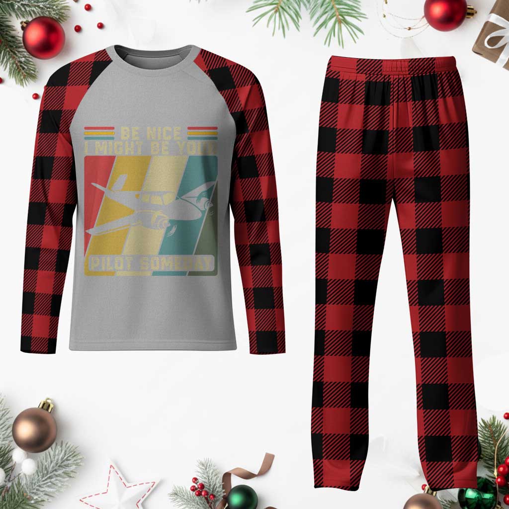 Funny Aviation Pilot Plaid Pajama Set Be Nice I Might Be Your Piolot Someday - Wonder Print Shop