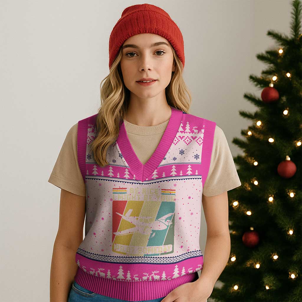 Funny Aviation Pilot V-Neck Knit Sweater Vest Be Nice I Might Be Your Piolot Someday - Wonder Print Shop