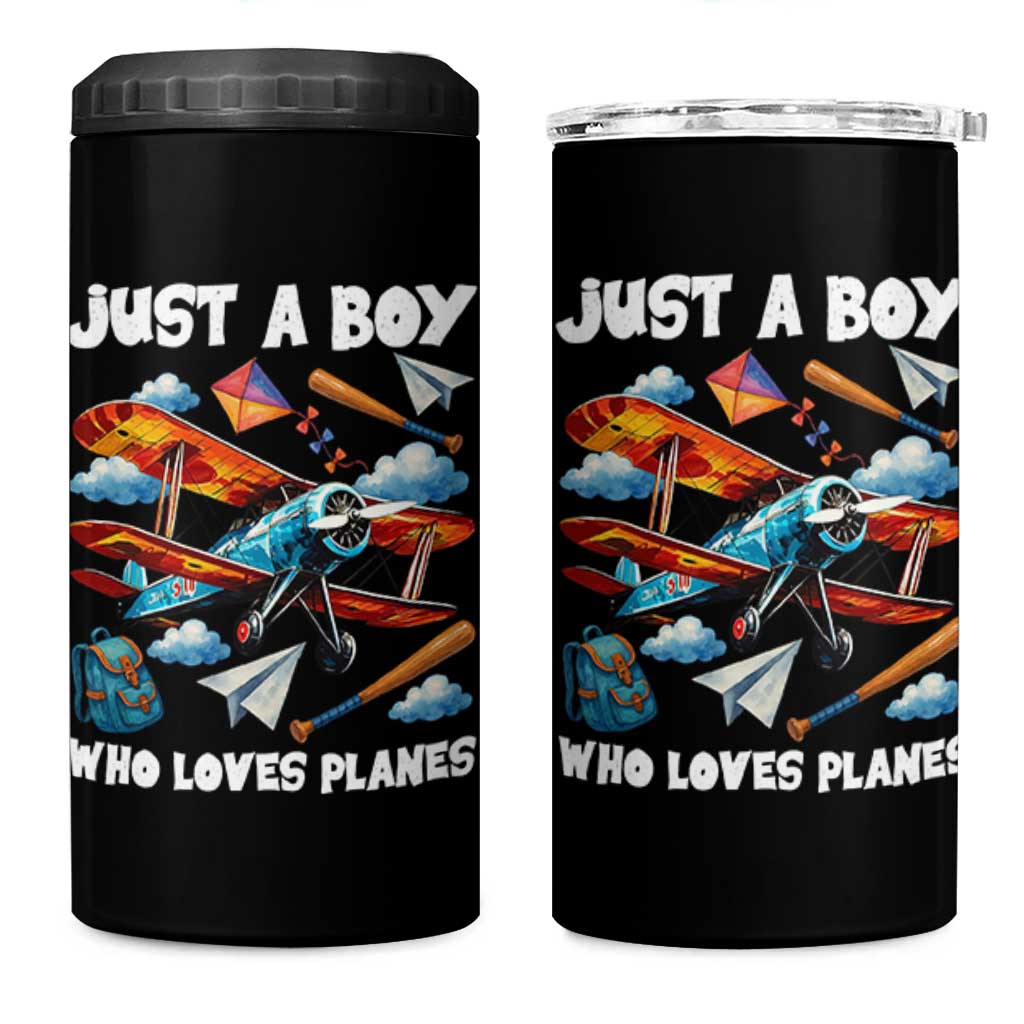 Funny Pilot Airplane Lovers 4 in 1 Can Cooler Tumbler Just A Boy Who Loves Planes - Wonder Print Shop