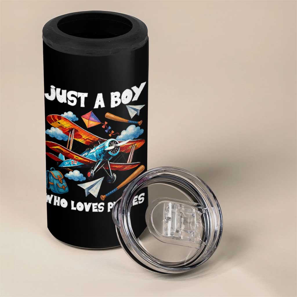 Funny Pilot Airplane Lovers 4 in 1 Can Cooler Tumbler Just A Boy Who Loves Planes - Wonder Print Shop