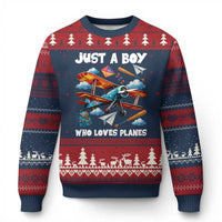 Funny Pilot Airplane Lovers Ugly Christmas Sweater Just A Boy Who Loves Planes - Wonder Print Shop