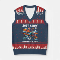 Funny Pilot Airplane Lovers V-Neck Knit Sweater Vest Just A Boy Who Loves Planes - Wonder Print Shop