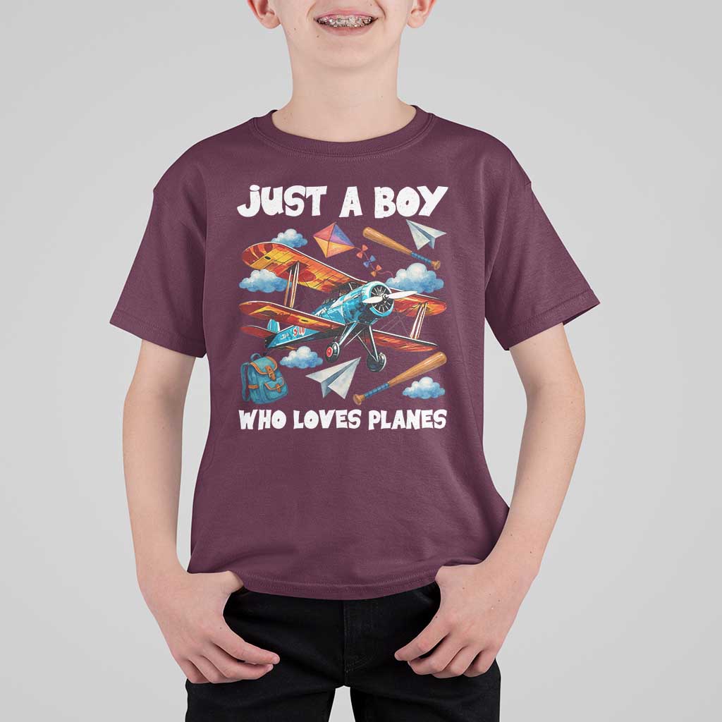Funny Pilot Airplane Lovers T Shirt For Kid Just A Boy Who Loves Planes - Wonder Print Shop