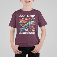 Funny Pilot Airplane Lovers T Shirt For Kid Just A Boy Who Loves Planes - Wonder Print Shop