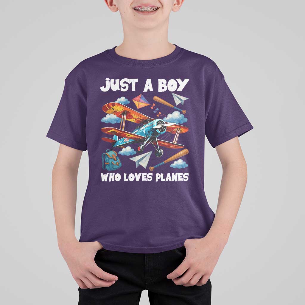 Funny Pilot Airplane Lovers T Shirt For Kid Just A Boy Who Loves Planes - Wonder Print Shop