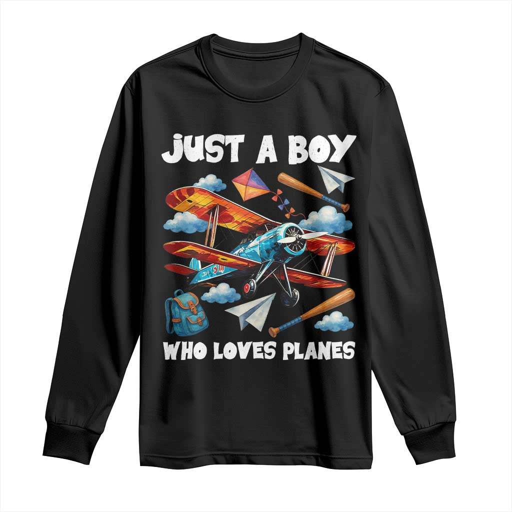 Funny Pilot Airplane Lovers Long Sleeve Shirt Just A Boy Who Loves Planes - Wonder Print Shop