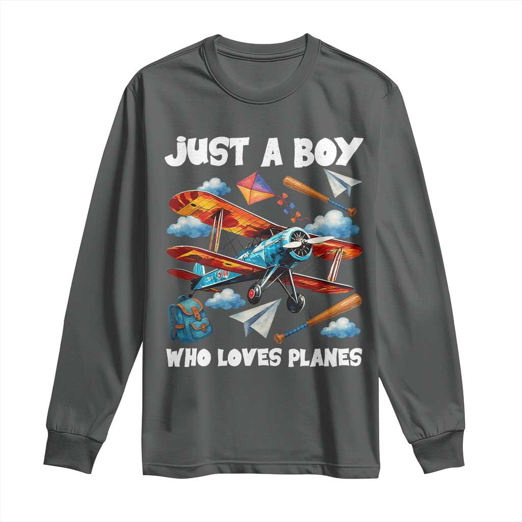 Funny Pilot Airplane Lovers Long Sleeve Shirt Just A Boy Who Loves Planes - Wonder Print Shop