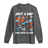 Funny Pilot Airplane Lovers Long Sleeve Shirt Just A Boy Who Loves Planes - Wonder Print Shop
