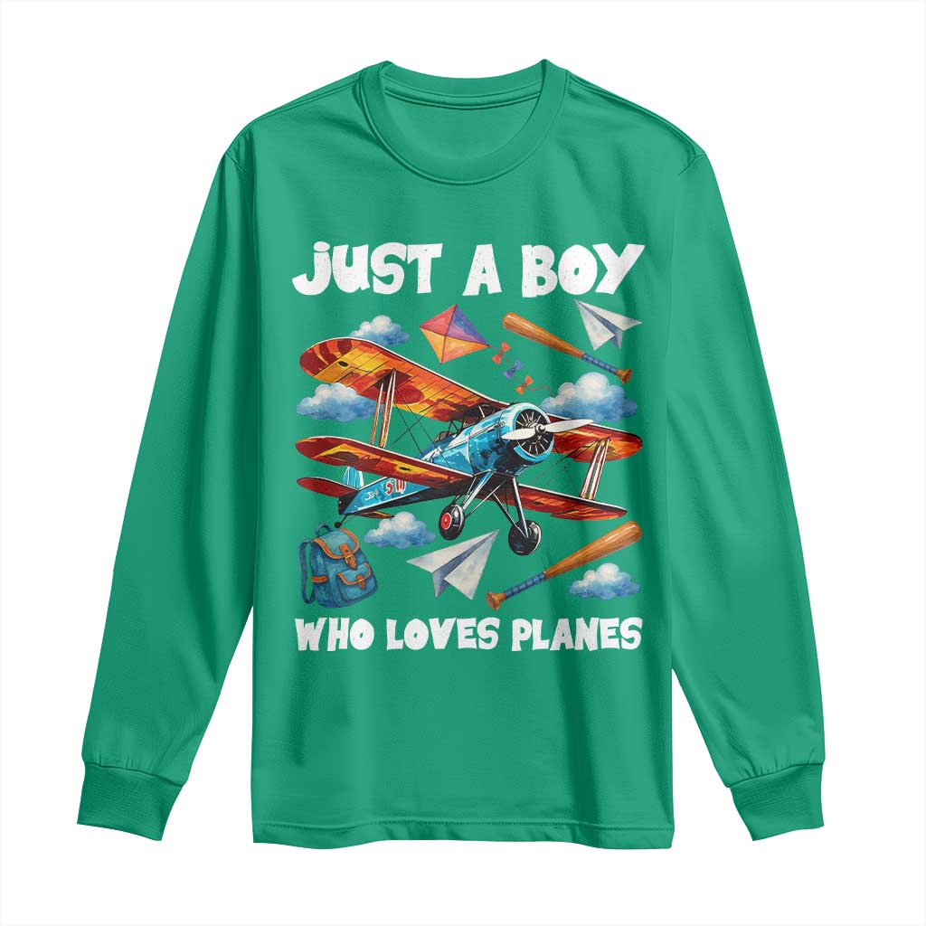 Funny Pilot Airplane Lovers Long Sleeve Shirt Just A Boy Who Loves Planes - Wonder Print Shop
