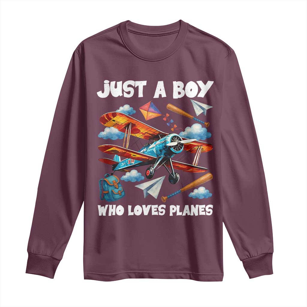 Funny Pilot Airplane Lovers Long Sleeve Shirt Just A Boy Who Loves Planes - Wonder Print Shop