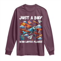 Funny Pilot Airplane Lovers Long Sleeve Shirt Just A Boy Who Loves Planes - Wonder Print Shop