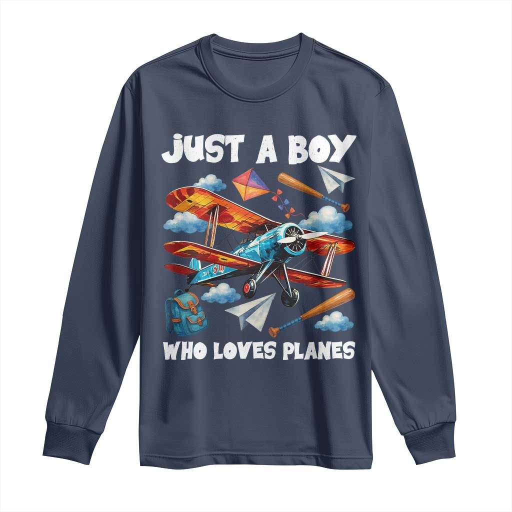 Funny Pilot Airplane Lovers Long Sleeve Shirt Just A Boy Who Loves Planes - Wonder Print Shop